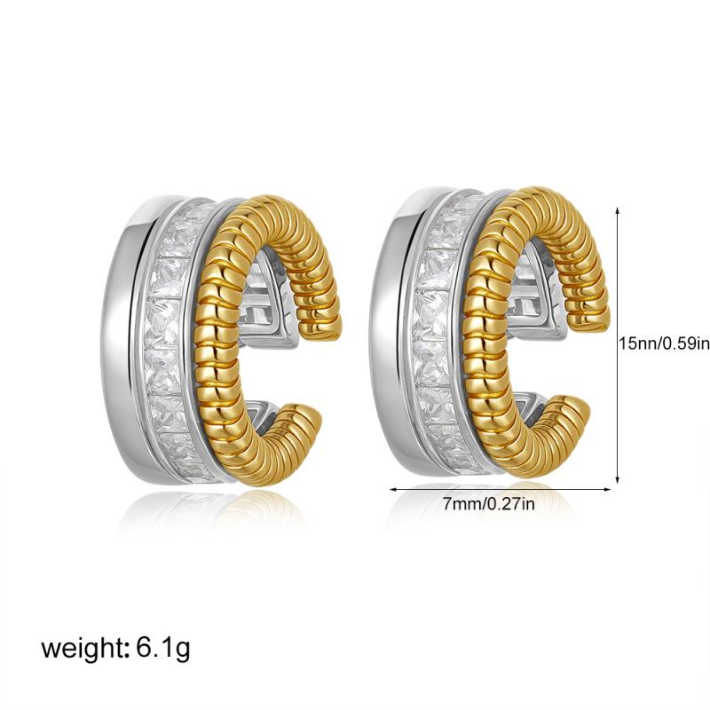 Europäische und Amerikanische 18K Gold und Silber Zweifarbige Ohrstecker Unregelmäßige Geometrische C-förmige Ohrstecker Einfache und Vielseitige Ohrstecker