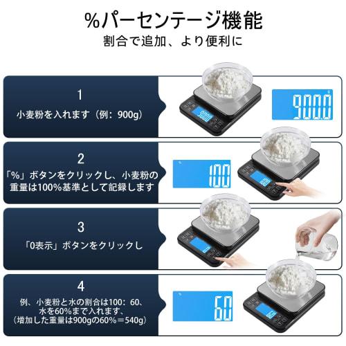 BOMATA Large Kitchen Scale, 0.1g/5kg High Precision, Percentage Function, 100g Weight Included, USB Rechargeable, Dual Power Supply, Backlight, Full-V