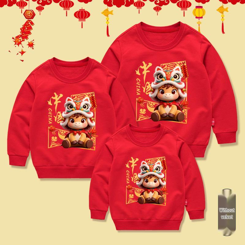 Spring & Autumn Parent-Child Festive Red Top: Skin-Friendly, Stylish New Year Wear. 100 cm