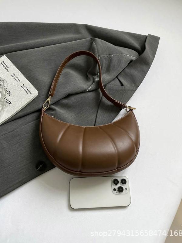 Solid Color Croissant Casual Embossed Shoulder Bag - 2025 Trend Autumn/Winter Fashion