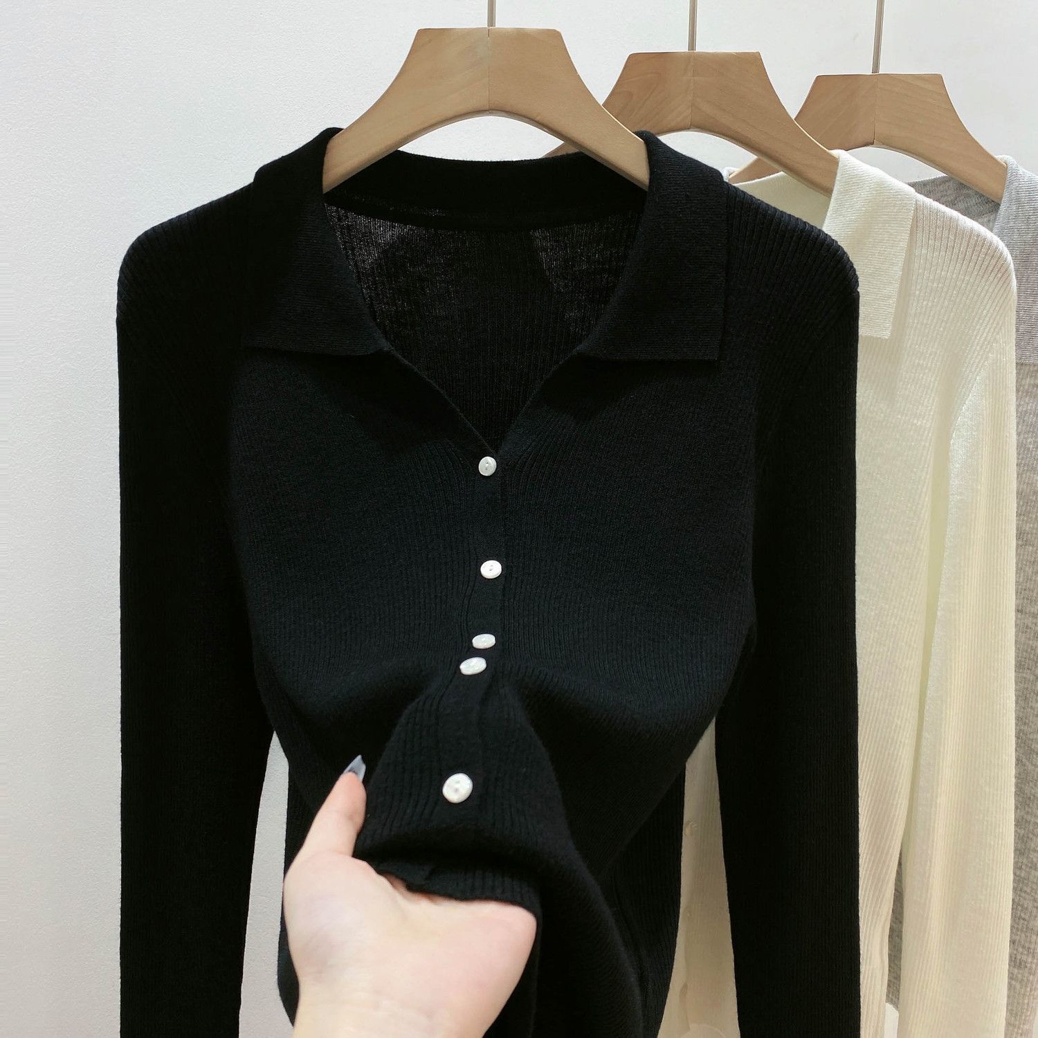 

Ретро Легко носить Удивительный лебединый вырез модный воротник поло однотонный темперамент V-образный вырез вязаный свитер женский XL чёрный