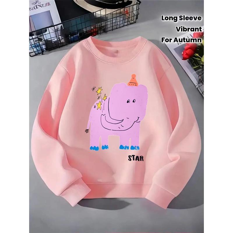 Kids Sweatshirt Round-neck Hoodie - Purple Elephant with Stars And Hat Machine Washable, Spring And Autumn, Sportswear And Casual Wear