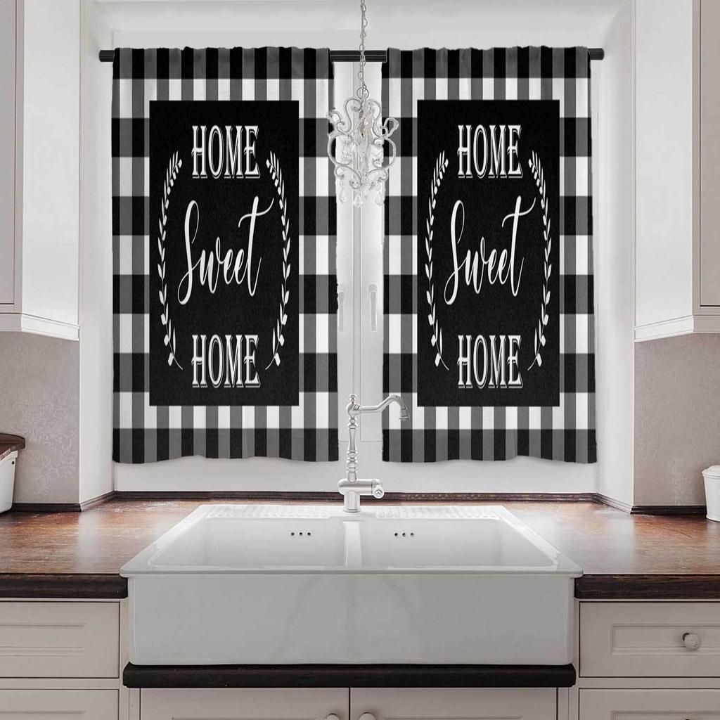 Cortinas com estampa de gato Fortune Cat de 2 painéis, cortinas de cozinha com peixes, persianas de cozinha, cortinas de janela, 75% de sombreamento, cortinas de café