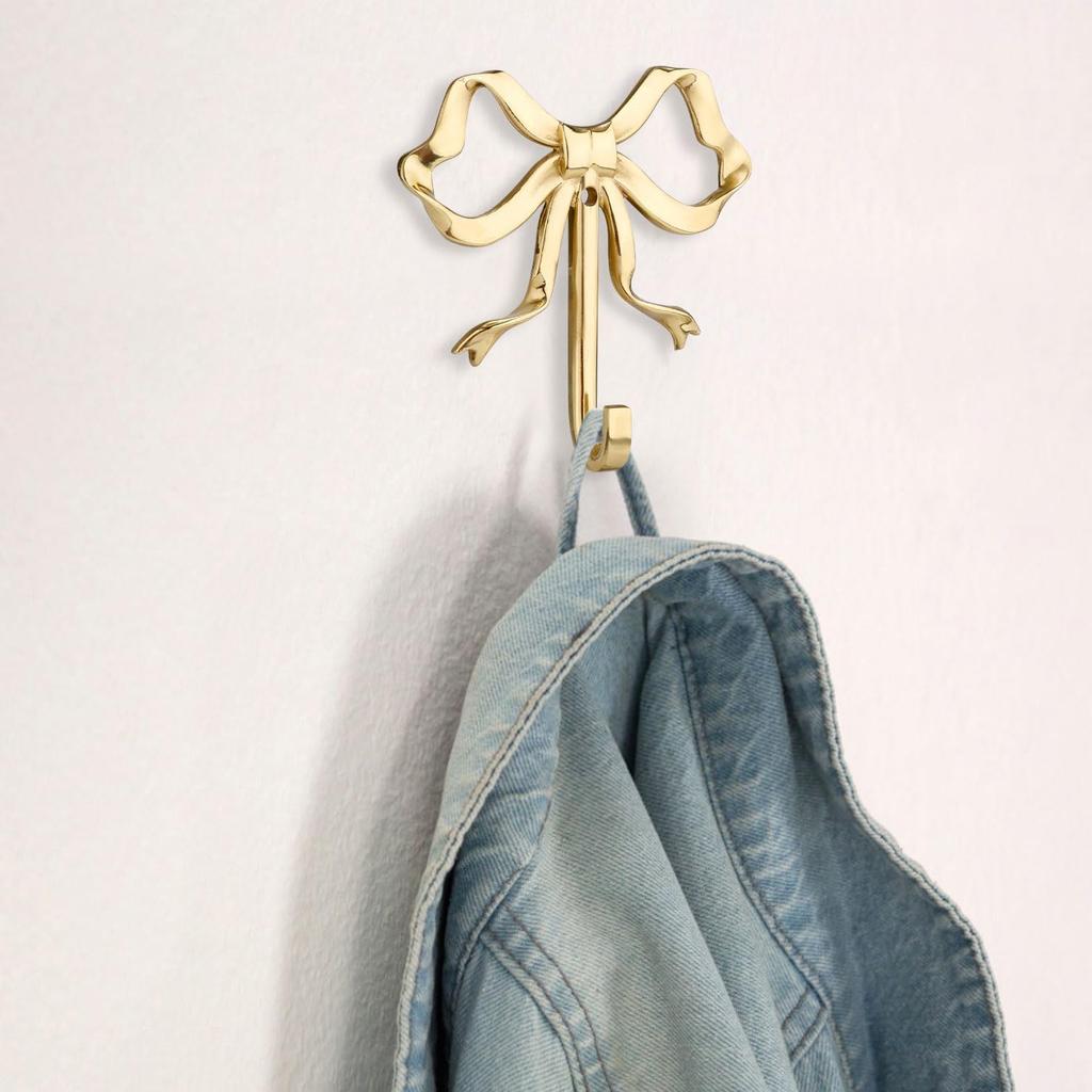 Bow Wall Hooks, 2.64x2.6 Inch Decorative Knot Brass Purse Hanger Holder Coat Rack Wall Mount Gold Vintage Multi-Purpose for Bathroom Hanging Coats