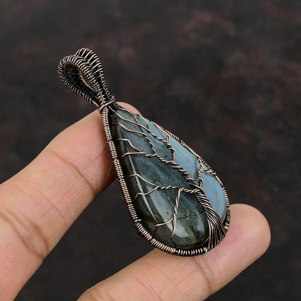 Tree Of Life Labradorite Pendant Copper Wire Wrapped Gemstone Pendant Handmade Designer Pendant Labradorite Copper Wire Jewelry Gift For Mom