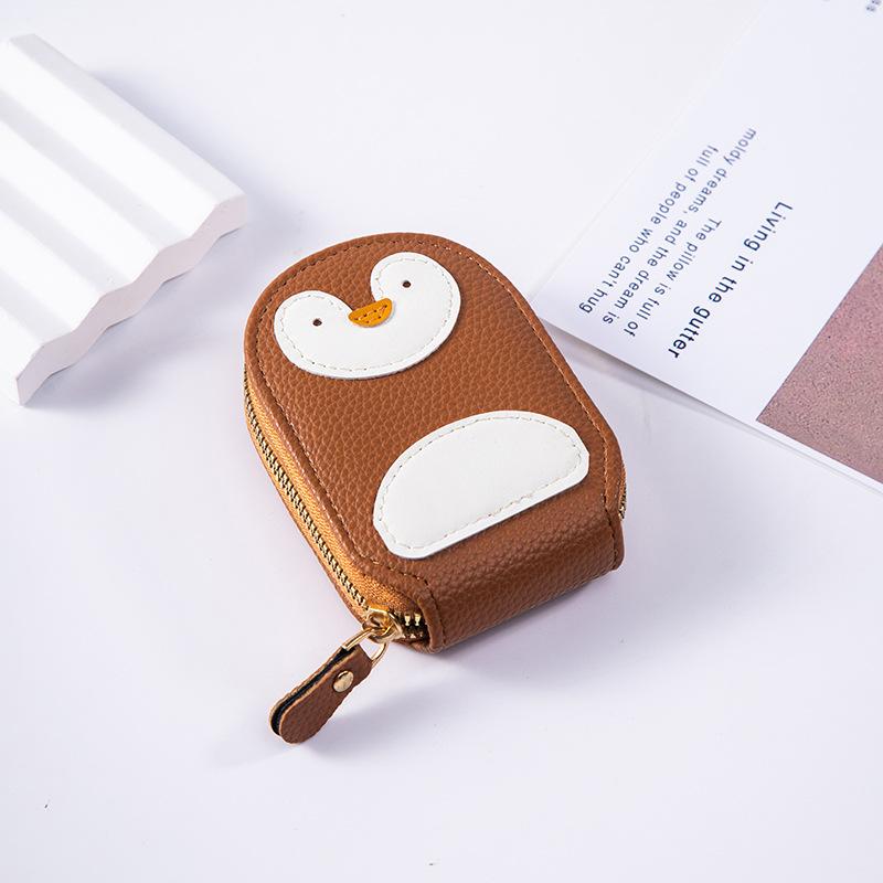 Cute Penguin Pu Leather Card Wallet Large Capacity Organizer with Multi Card Slots and ID Document Holder Women Card Bag
