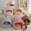 BSemi-enclosed Cat House with Ball Toy Portable Dog Bed For Small Dog Anti-slip Sleeping Cat Bed Plush Dog House Cat Accessories