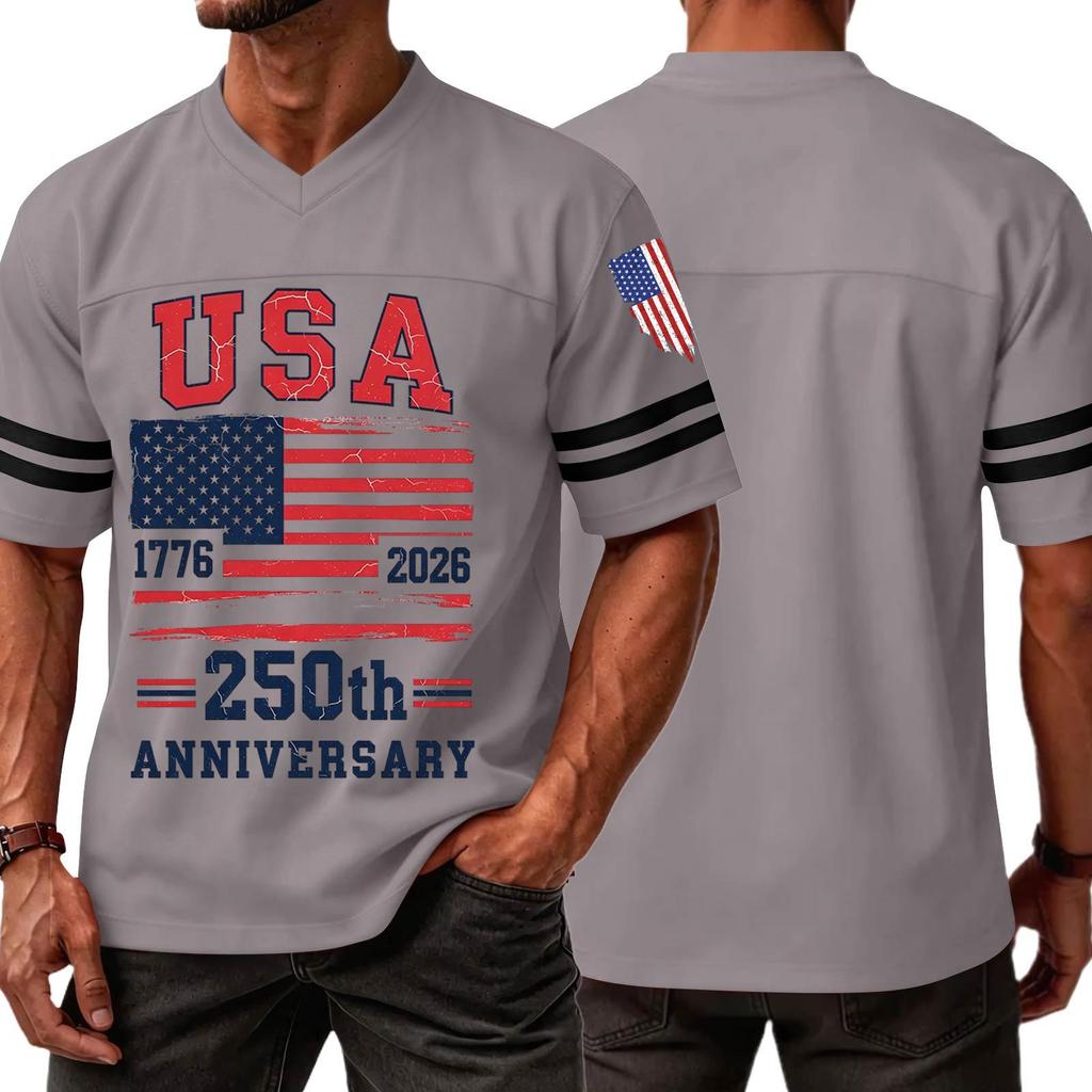 Herren V-Ausschnitt Sportliches Trikot Kurzarmhemd Lässige Passform 250. Jubiläum Grafikdruck USA 1776 2026 Sportliches T-Shirt Top