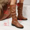 Winter Vintage Pleated Stack Boots 2025 New Size Round Toe Back Lace-Up Knight Boots Women