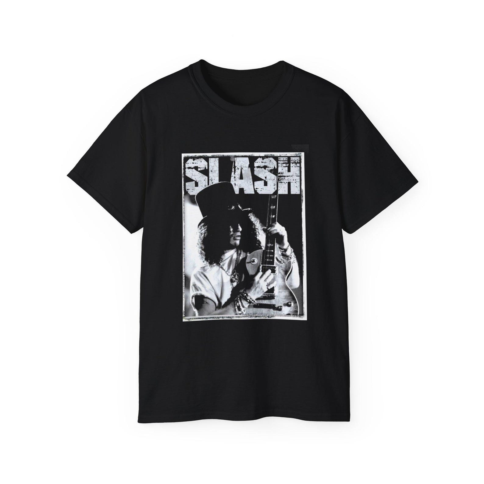 Rock Guitarist Portrait Tee | Black and White Slash Poster Design L