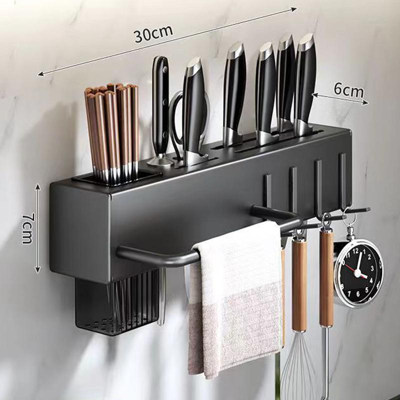 Wall-Mounted Thickened Knife Holder Punch-Free Kitchen Rack Multifunctional Chopstick Tube Knife and Utensil Holder Integrated