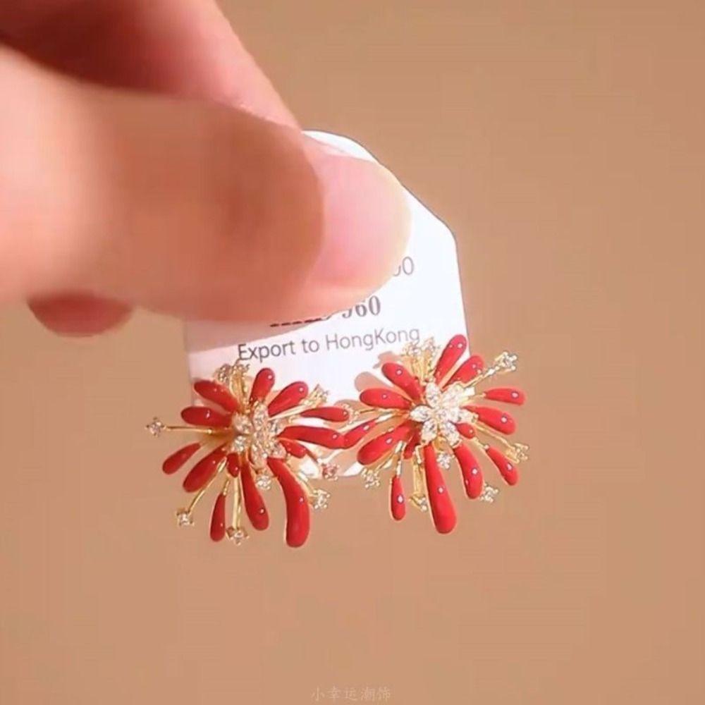 Fashion Jewelry Red Fireworks Stud Earrings Happy New Year Gift Fireworks Drop Earrings  Woman