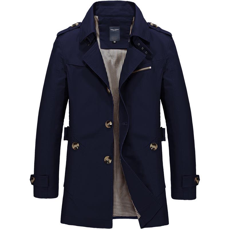 Jacke Herren Frühling und Herbst Gewaschene Baumwolle Herren Freizeitjacke Mittellanger und langer Trenchcoat Herren