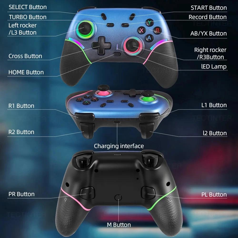 RGB Wireless Bluetooth Controller for Nintendo Switch 2/Switch 1/PS3/PS4 Console Gamepad for Android/IOS/PC Joystick Controle