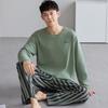 Men's Casual Cotton Pajama Set - Long Sleeve, Long Pants, Loose Fit, Plus Size for Spring, Autumn, Winter