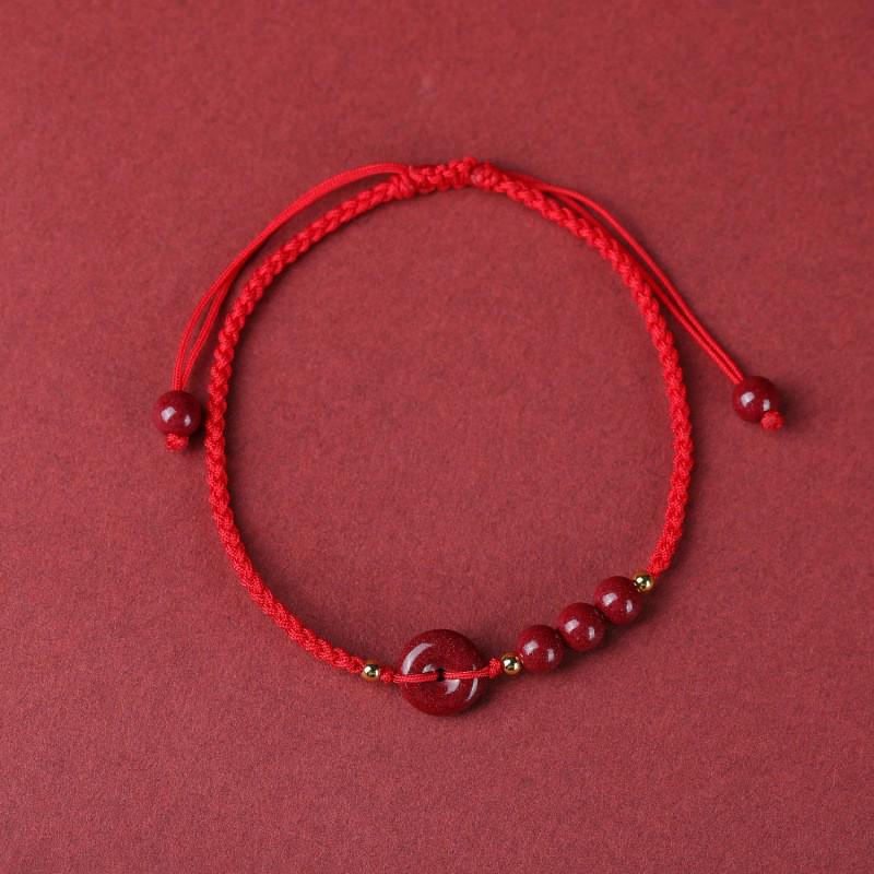 

Cinnabar Peace Buckle Red Rope Anklet for Women - Good Luck Benming Year Bracelet for Couples and Students