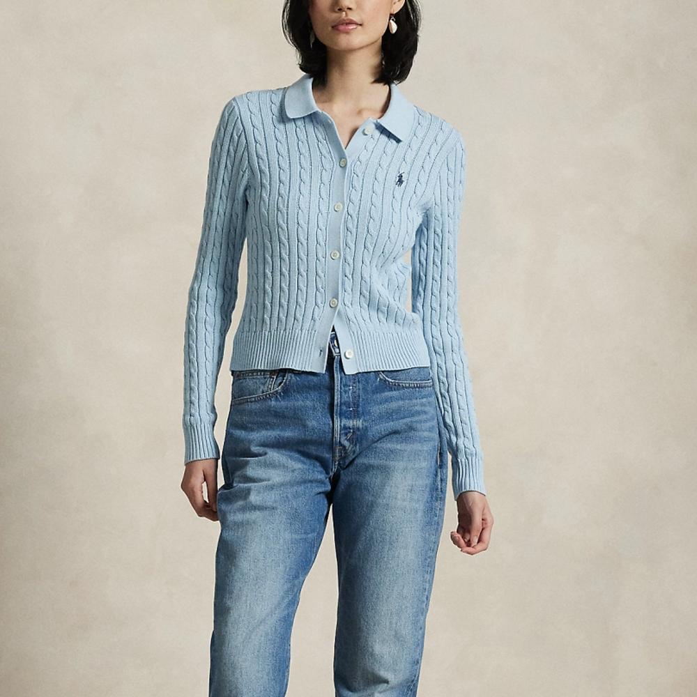 Polo Ralph Lauren Slim Fit Single Breasted Cardigan Long Sleeve Knit Sweater Women sweater Cool-Spring-Blue WMPOSWENDW20394-400