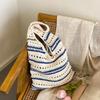 Chic Blue & White Striped Knit Crochet Shoulder Bag Versatile Large Capacity Hollow Out Casual Tote for Women Summer Beach Vacations AVE