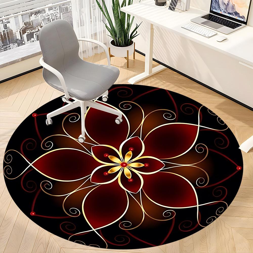 1pc Floral Mandala Office Round Rug, Non-slip, Soft and Durable Office Rug for Interior Decoration, Perfect for Office, Beautiful Decoration yy2603230
