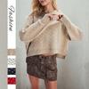 Womens Oversized Cropped Knit Sweater With Heart Motif Round Neck Long Sleeve Loose Fit Winter 2026