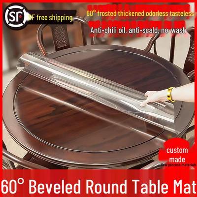 PVC Soft Glass Round Table Mat - Transparent, Waterproof, Stain-Proof Red New Year Tablecloth