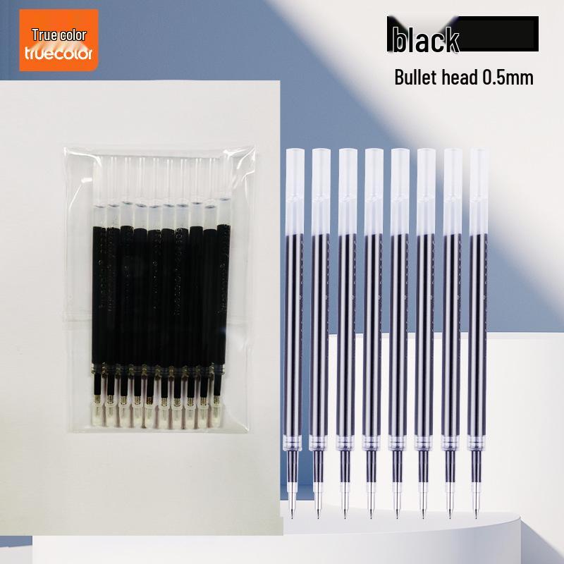 True Color Black Pen Refills, Quick-Drying, Long-Lasting, 10-Pack, ST Tip for Students 0.5mm Black