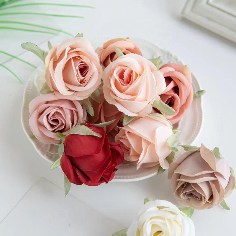 

5/10Pcs Rose Head Silk Artificial Flowers Home Wedding Craft Supplies Decoration DIY Christmas Garland Accessories Flower Wall 5Pcs