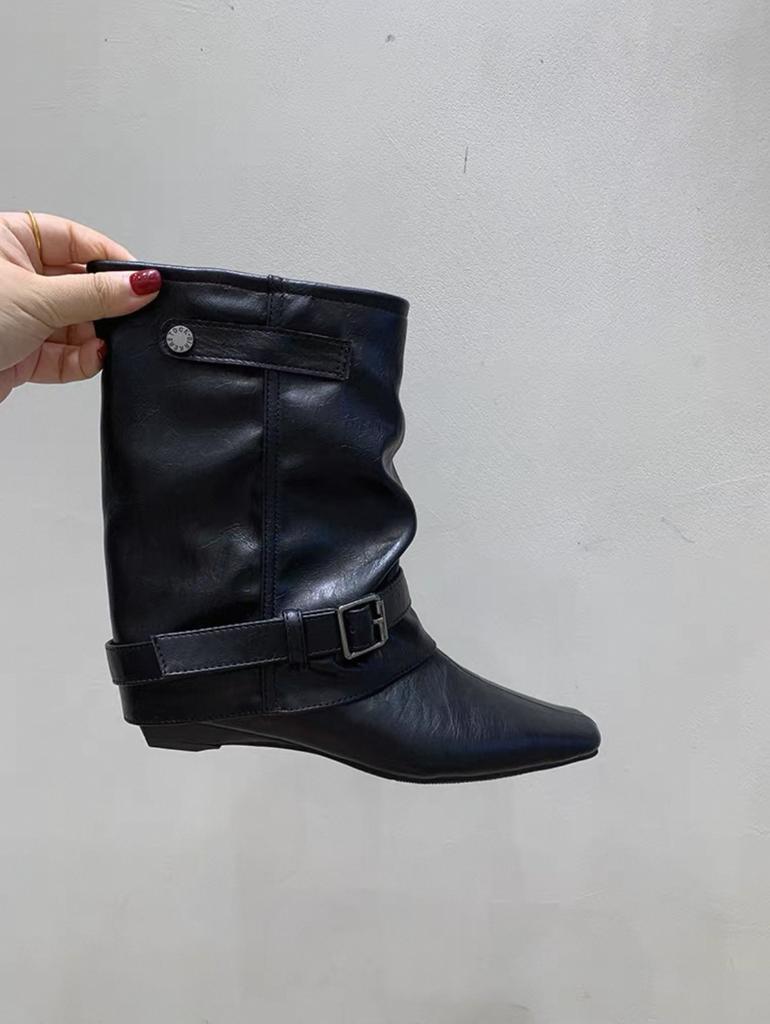 Vintage suede khaki short boots women's boots French boots autumn and winter niche design western pile boots knight boots