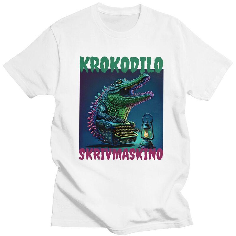 Mens Krokodilo Skrivmaskino Funny Swedish Brainrot Meme T Shirts Short Sleeve 100 Cotton TShirt Loose Fit Summer Tyle Clothing