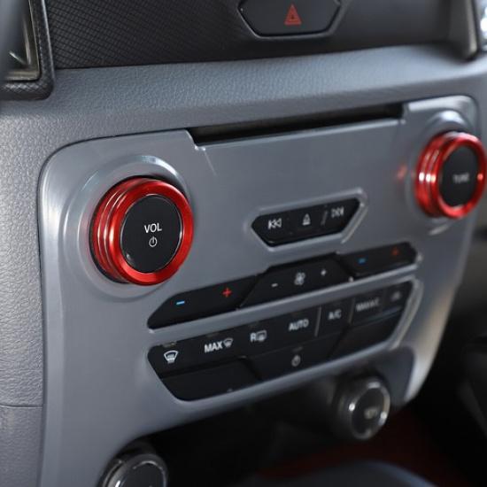 Red Volume Adjustment Knob Conditioning Switch Ring Trim For Ford Ranger 2015-18