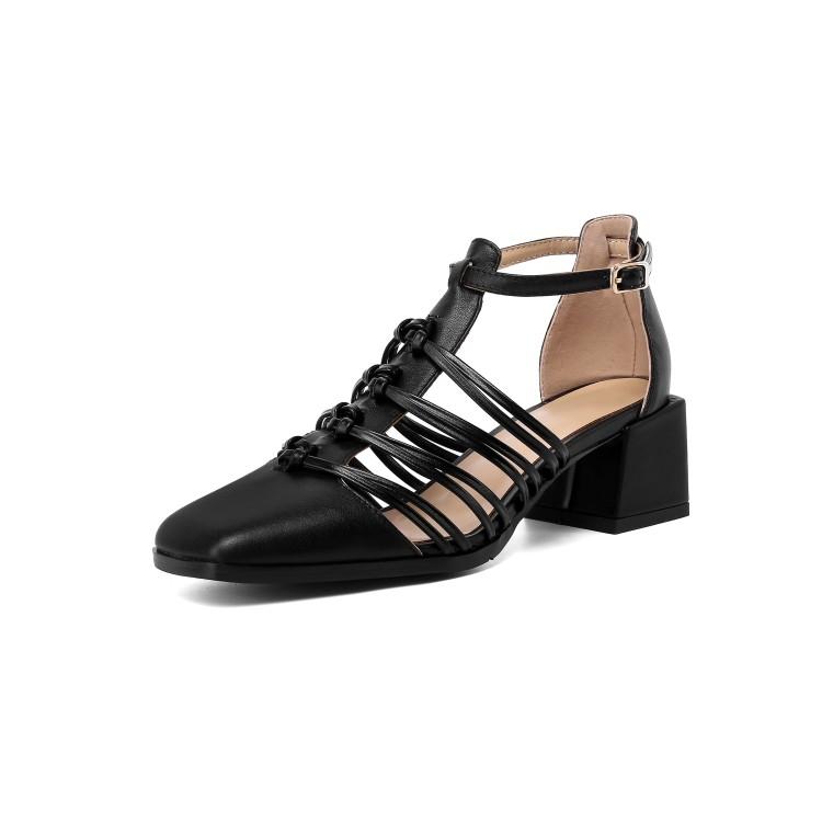 Fashion HOT SALES Summer Shoes Women Square Toe Cover Heel Gladiator Modern Sandals Geunine Leather Chunky Heel High Heel Woven Sandals