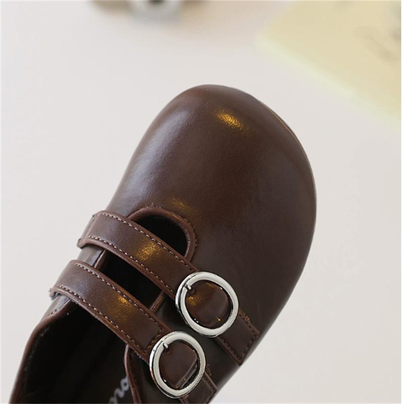 New Spring Children Shoes For Girls British Style Buckle Leather Princess Shoes Soft Sole Outdoor Fashion Kids Sneakers EU 22-37