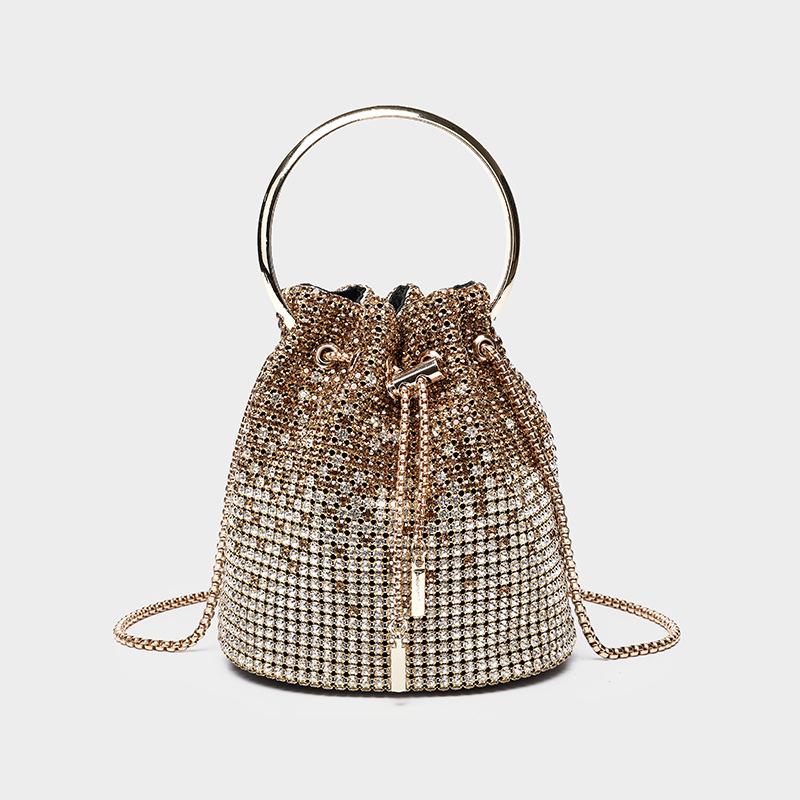Flash diamond light luxury rhinestone bag inlaid brick women's dinner party full diamond portable bucket bag crossbody chain bag