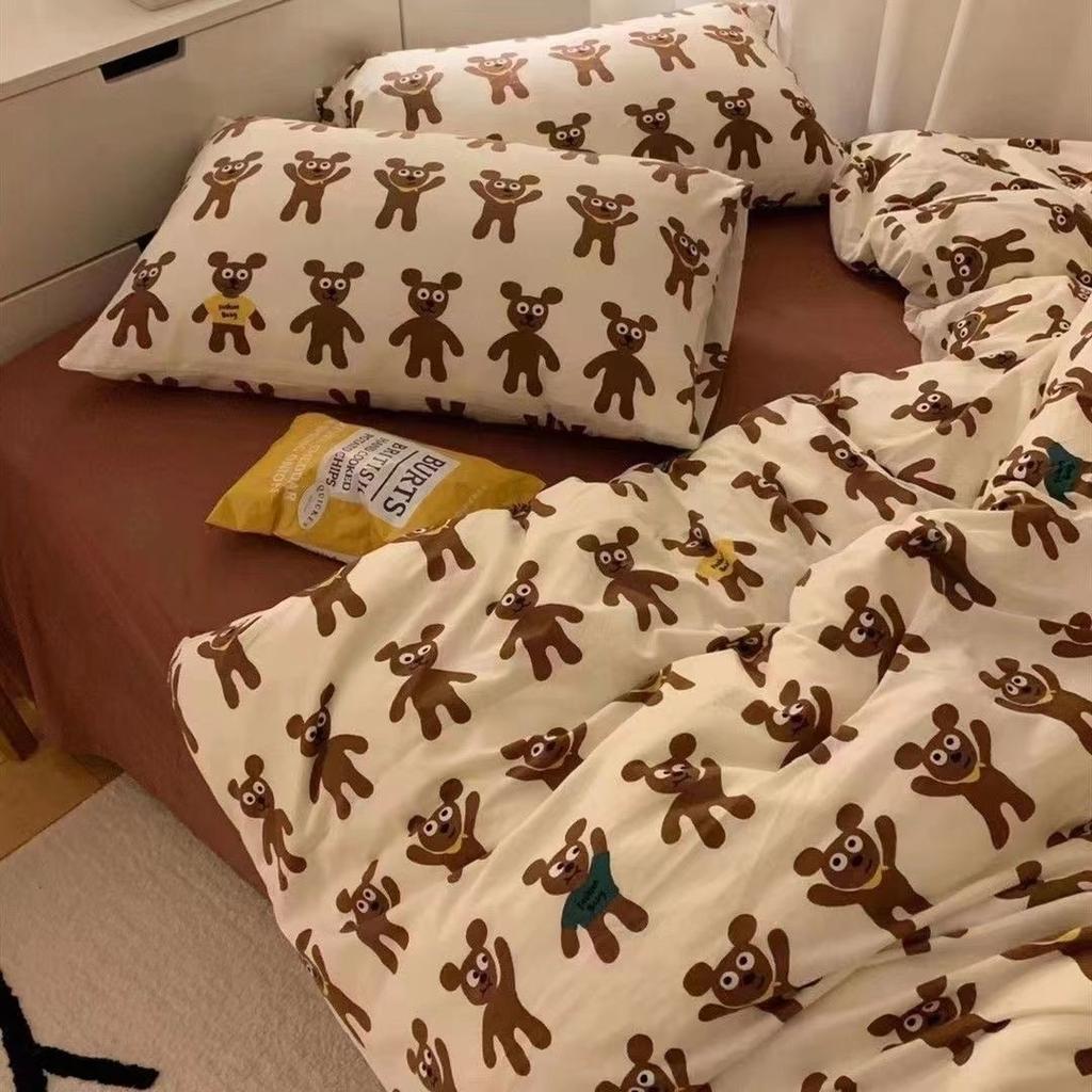 INS Pink Solid Color Bedding Set Girls Boys Single Double Size Flat Sheet Duvet Cover Pillowcase Bed Linens Home Textile