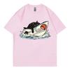 Funny Cat Riding Shark Graphic T Shirts High Street Fashion Trend Short Sleeve Tshirts Unisex Unisex Casual Loose Cotton Tshirt