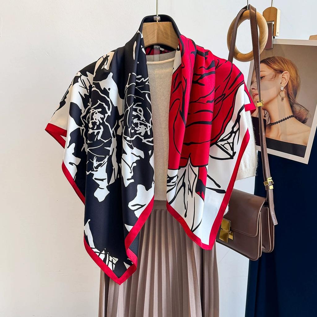 90x90cm Retro Flower Handkerchief Scarf For Women Small Shawl Scarfs Female Square Headband Bandana Head Scarves