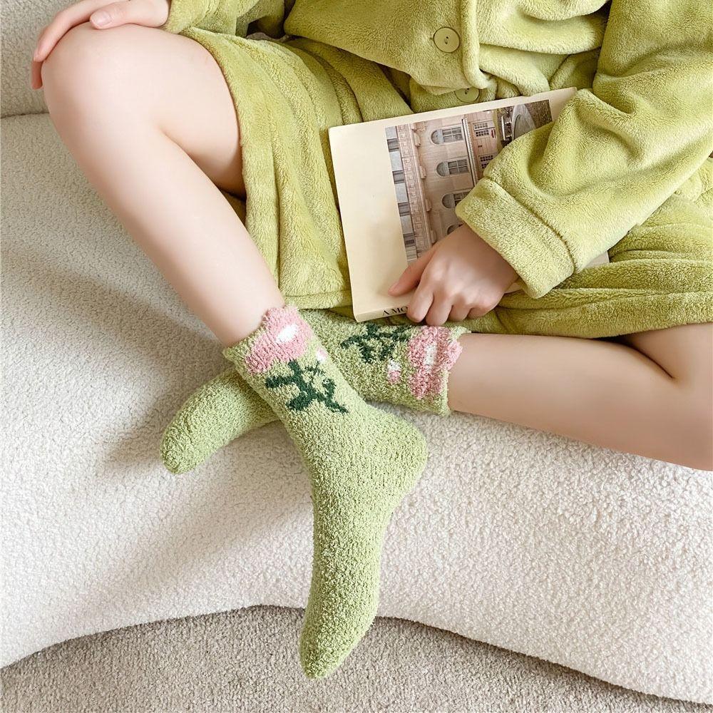 6Pairs Flower Coral Fleece Socks Thickened Warm Socks Women Soft Floor Plush Socks  Winter