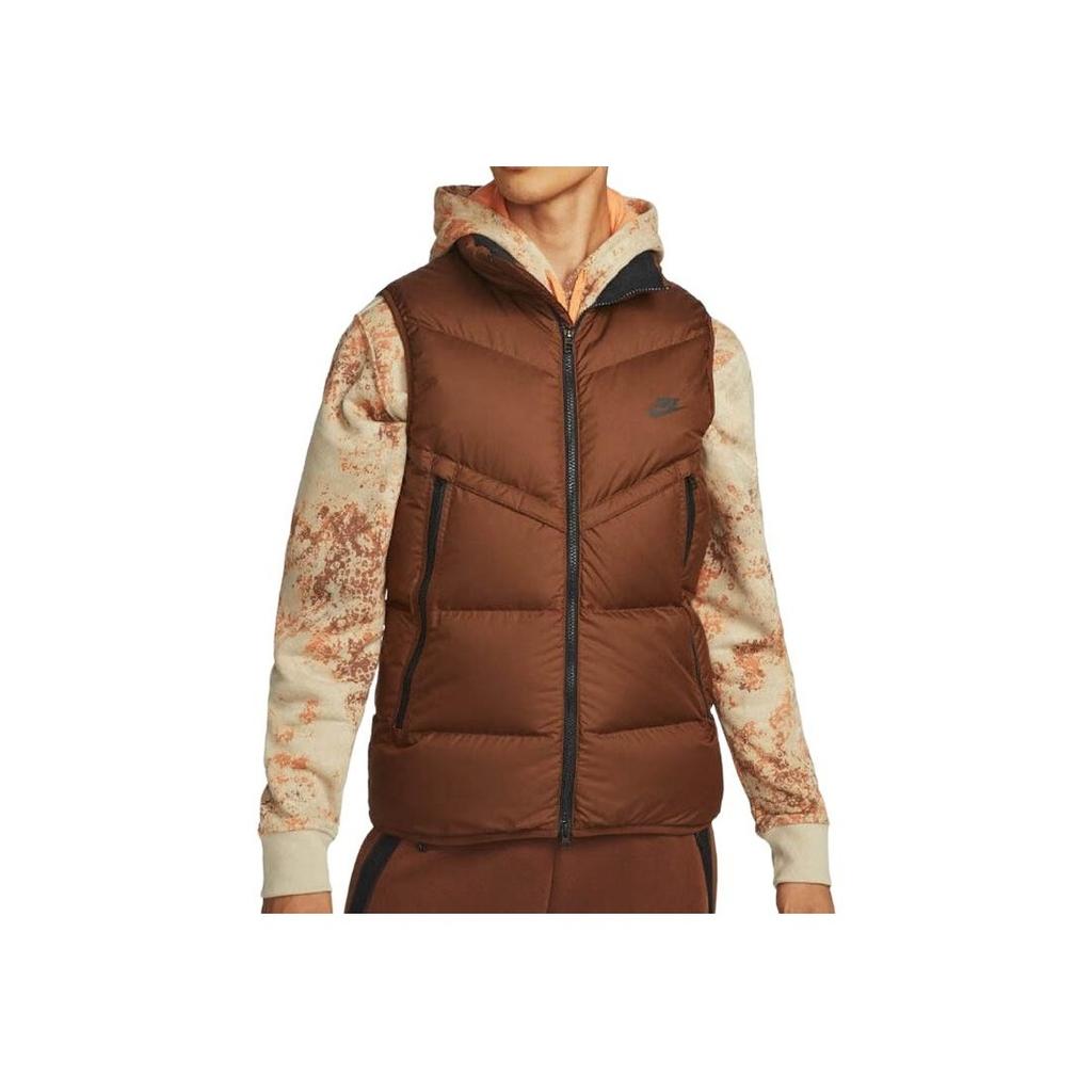 Nike Solid Color Sports Casual Stand Collar Down Vest With Zipper Men Vest Brown DV1136-259