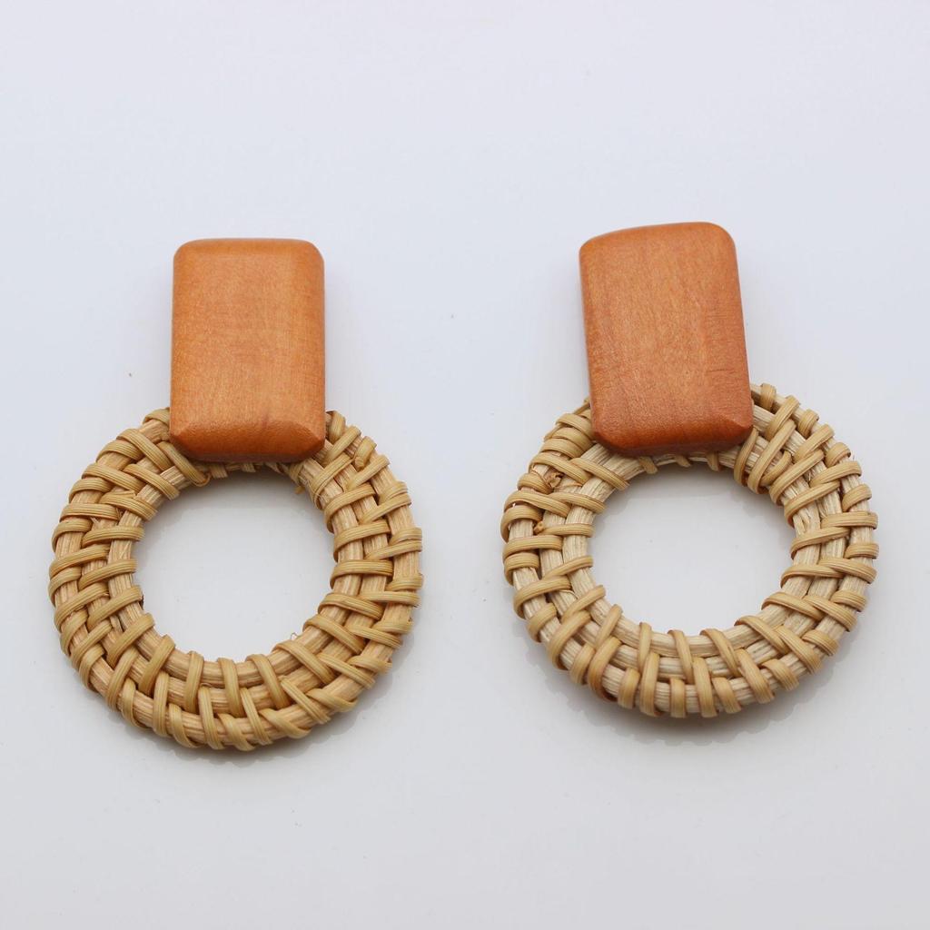 Böhmische Rattan-Web-Hängeohrringe: Raffia Strandaccessoires im europäischen und amerikanischen Stil für Sommerurlaube