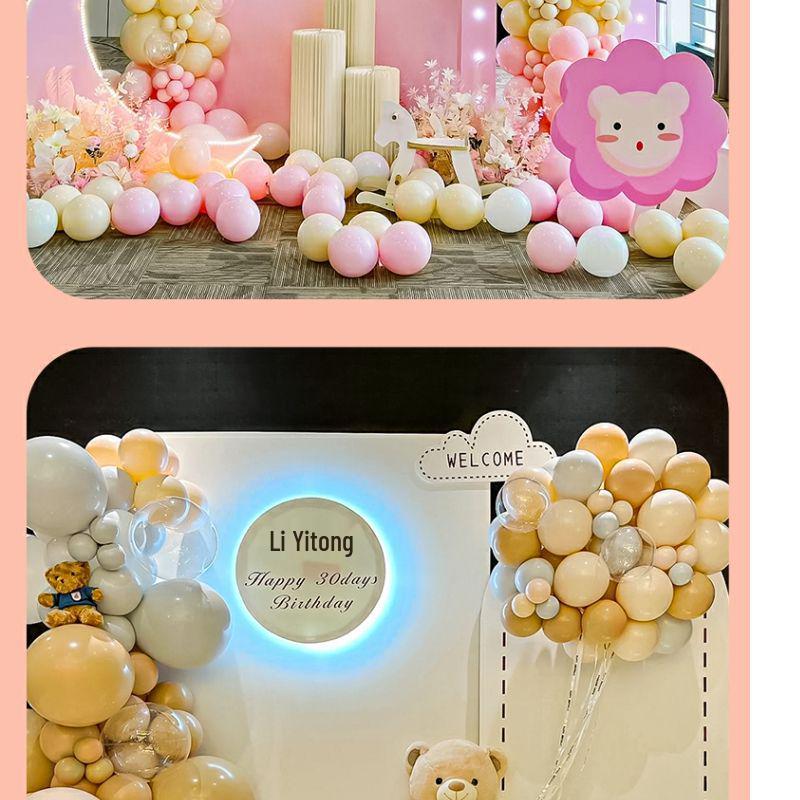 First Birthday & Hundred Days Celebration Backdrop with Balloons - Party Wall Decoration