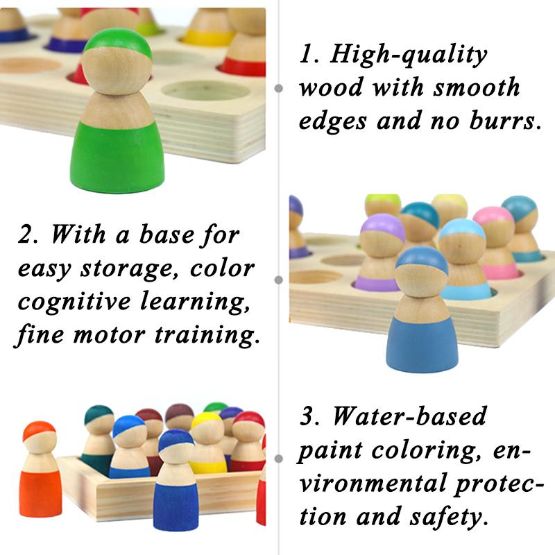 Montessori Sorting Board Puzzle Game Solid Wood Rainbow/Macaron Color Tray Villain Bead Color Cognition Matching Educational Toy