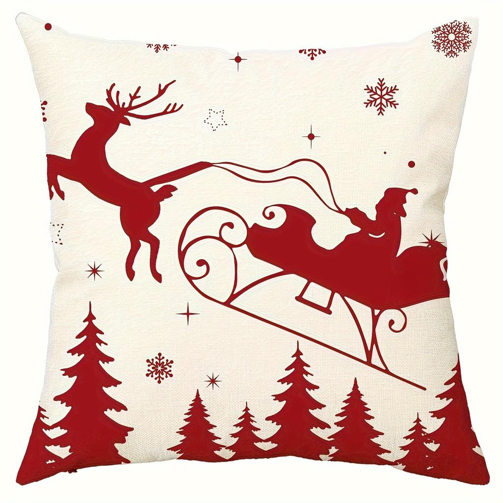 4 Christmas Pillowcases: Merry Christmas, Santa Sleigh, Snowman, Festive Decor Sofa Room Cushion Cover Home Decoration Gift