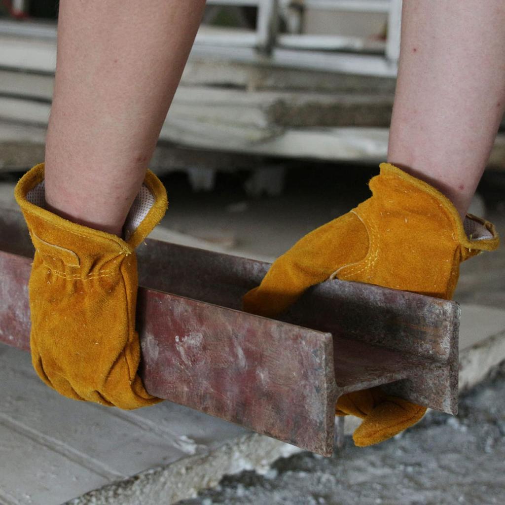 Arbeitshandschuhe aus Leder mit flexiblem Griff, robuster Gartenhandschuh aus Rindsleder zum Holzschneiden/Bau/LKW-Fahren/Garten-/Hofarbeit