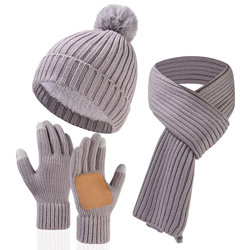 New Winter Warm Thicken Men Knitted Hat Women Scarf Scarf And Gloves Three Piece Plush Thermal Beanie Hats Casual Skullies Cap