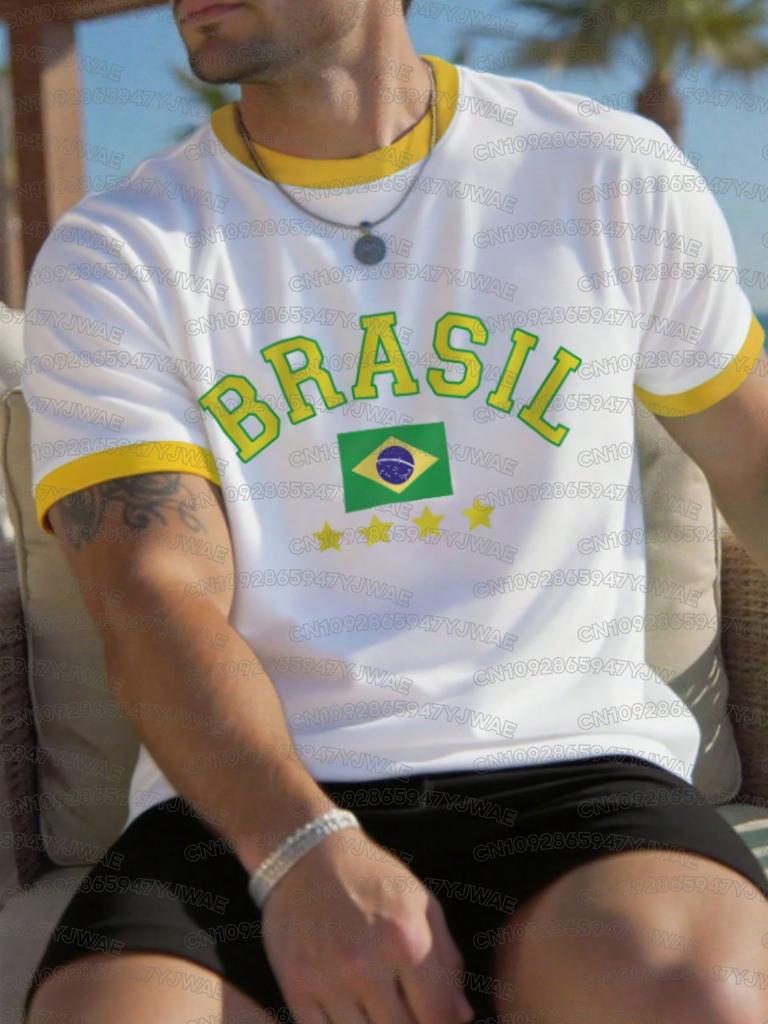 T-shirt Estiva Manica Corta Uomo Donna Stampa Brasile V-Neck Grafica Maglie Taglie Forti Sportiva
