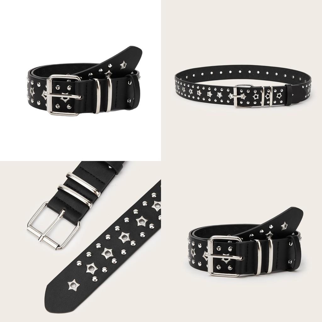 Fashionable Solid Color Star And Rivet Decor Women Belt For Casual Denim And Office Wear