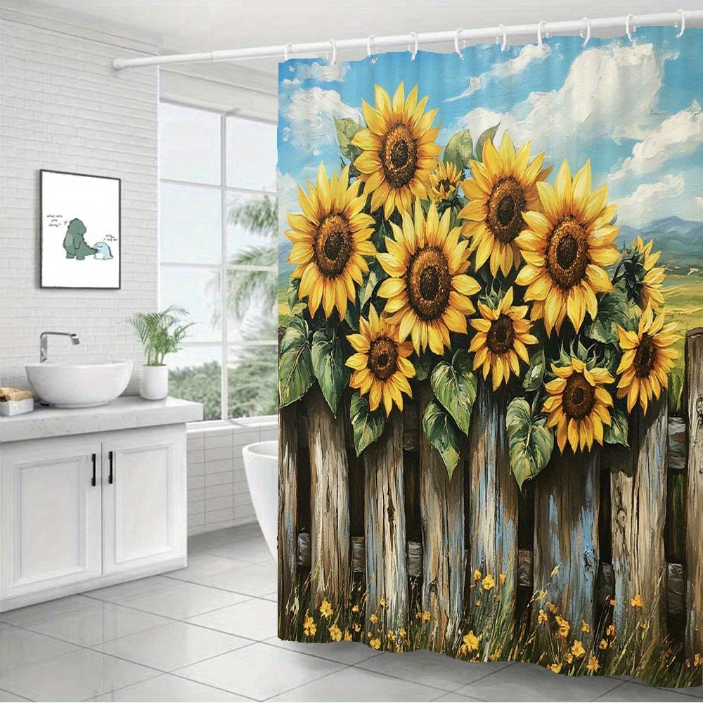 Rustic Sunflower Waterproof Mildew-Resistant Shower Curtain - Country Farmhouse Design for a Cozy Bathroom Décor Experience
