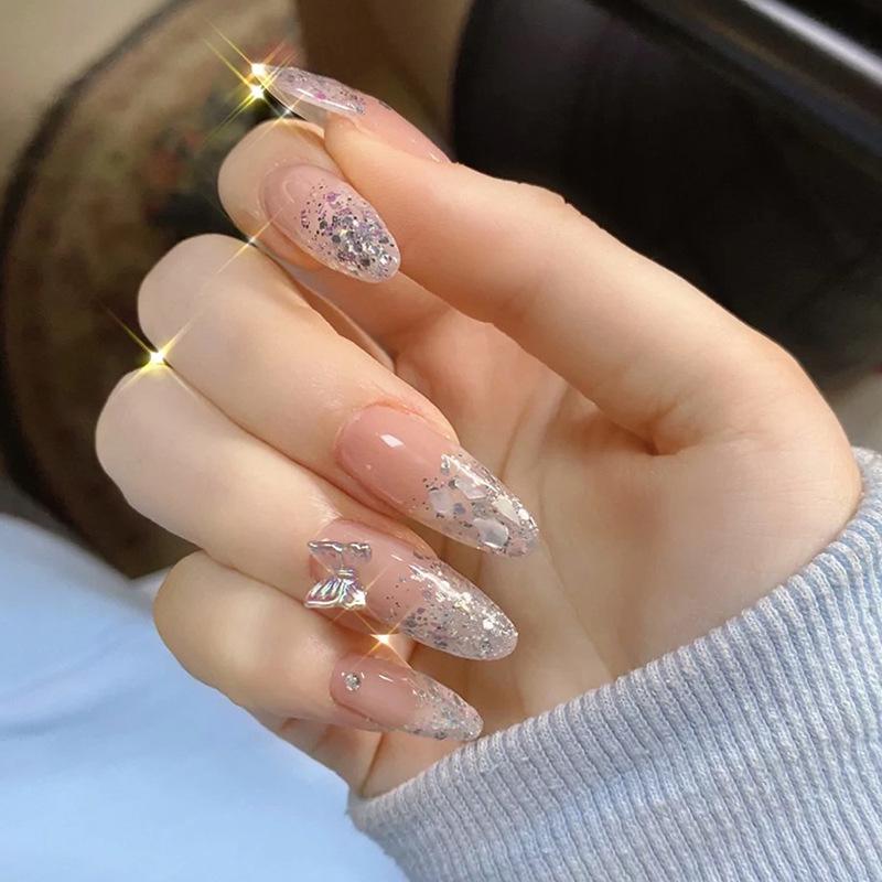 Nude Butterfly Wearable False Nails: Elegant Removable Nail Art Stickers