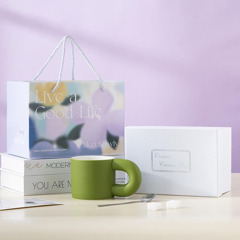 Gutes Leben Farbglasur Kreativer Becher Hochwertige Keramik Kaffeetasse Geschenkbox Souvenirgeschenk Feiertagsgeschenk Tasse