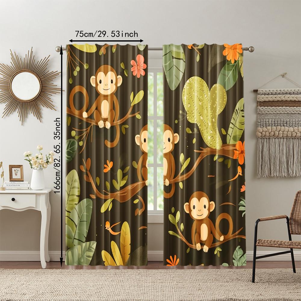 Set Of 2 Versatile Polyester Transparent Curtains Home Decoration Monkeys Branches Use Bedrooms Living Rooms Curtain Perfect For Great Room